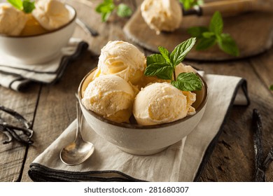 Homemade Organic Vanilla Ice Cream with Mint