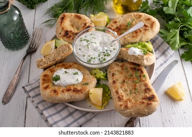 Homemade Pan Bread With Yogurt, Garlic, Herb Dip