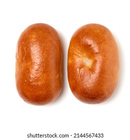 Homemade Pasty, Russian Stuffed Pastry. Pirozhki Isolated Over White Background. Flat Lay, Top View.