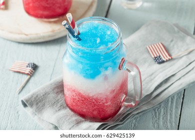 Homemade Patriotic Red White And Blue Slushie Cocktail With Vodka