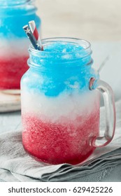 Homemade Patriotic Red White And Blue Slushie Cocktail With Vodka