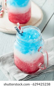 Homemade Patriotic Red White And Blue Slushie Cocktail With Vodka