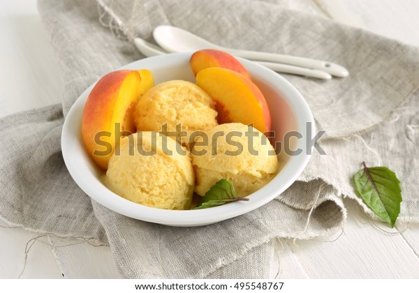 Homemade peach ice cream,\
sorbet