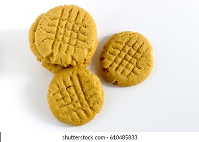 Homemade Peanut Butter Cookies On White Background