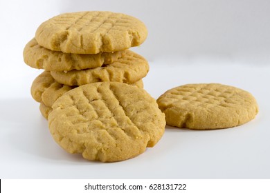 Homemade Peanut Butter Cookies On White Background