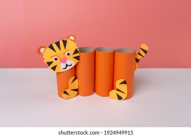 Homemade Pencil Holder, Toilet Paper Roll Craft Concept For Kid And Kindergarten, DIY, Tutorial, Tiger Toy