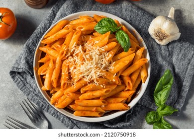 Homemade Penne Pasta With Marinara Sauce Cheese And Basil