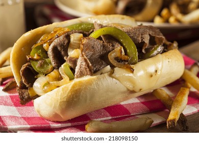 Homemade Philly Cheesesteak Sandwich with Onions and Peppers