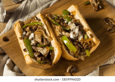 Homemade Philly Cheesesteak Sandwich with Peppers and Beef