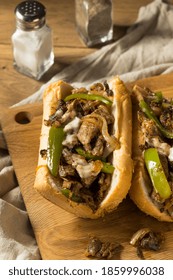 Homemade Philly Cheesesteak Sandwich With Peppers And Beef