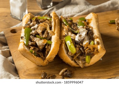 Homemade Philly Cheesesteak Sandwich With Peppers And Beef