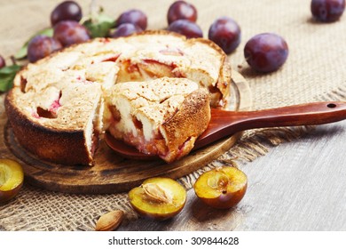 Homemade Pie With Plums On The Table