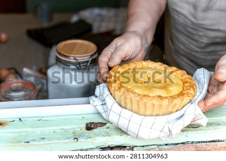 Homemade pie in rustic kitchen.