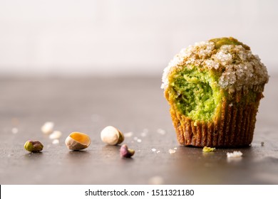 Homemade Pistachio Muffins With Sugar Crystals