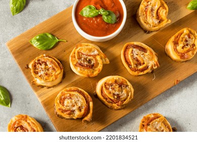 Homemade PIzza Roll Appetizers with Cheese and Marinara Sauce