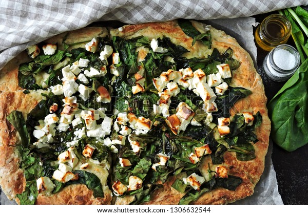 Homemade Pizza Spinach Feta Spinach Pie Stock Photo Edit Now