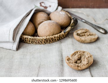 Homemade Potato Bread Rolls On The Table. Rustic Style. Bread Rolls. Light Tone