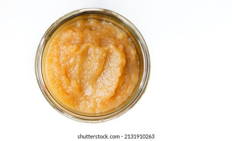 Homemade Preserved Apple Puree In Jar. Apple Sauce