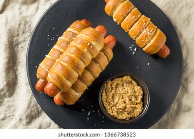 Homemade Pretzel Wrapped Hot Dog With Ground Mustard