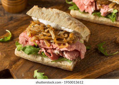 Homemade Prime Rib Sandwich Au Jus With Onions