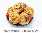 Homemade Puff pastry pinweel ( rolls ) Mini pizza top view