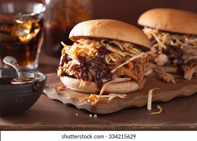 Homemade Pulled Pork Burger With Coleslaw And Bbq Sauce