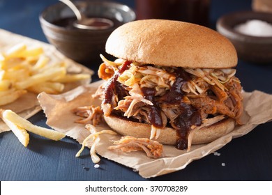 Homemade Pulled Pork Burger With Coleslaw And Bbq Sauce