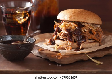 Homemade Pulled Pork Burger With Coleslaw And Bbq Sauce