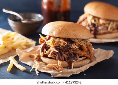 Homemade Pulled Pork Burger With Coleslaw And Bbq Sauce