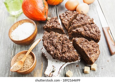 Homemade Pumpkin Cake With Cocoa On The Table