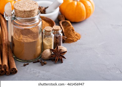 Homemade Pumpkin Pie Spice In A Glass Jar With Ingredients
