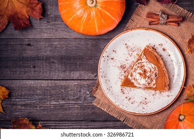 Homemade Pumpkin Pie For Thanksgiving. Top View.