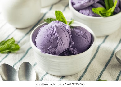 Homemade Purple Japanese Ube Ice Cream In A Bowl