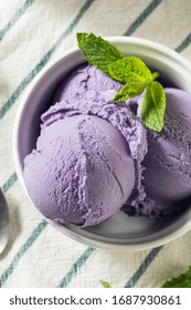 Homemade Purple Japanese Ube Ice Cream In A Bowl