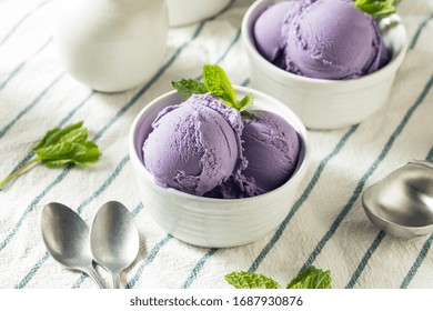 Homemade Purple Japanese Ube Ice Cream In A Bowl