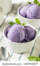 Homemade Purple Japanese Ube Ice Cream In A Bowl