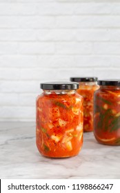 Homemade Radish Kimchi In A Glass Jar