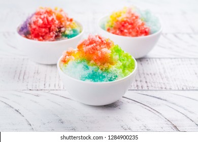 Homemade Rainbow Shaved Ice On White Background