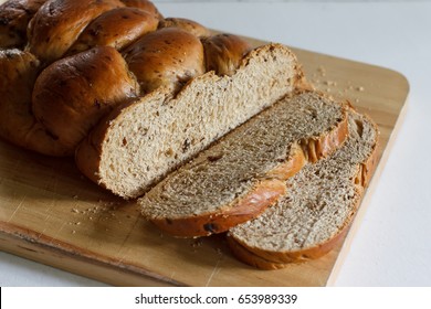 Homemade Raisin Challah Bread .