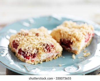 Homemade Raspberry Cheesecake With Pie Crust Crumbs