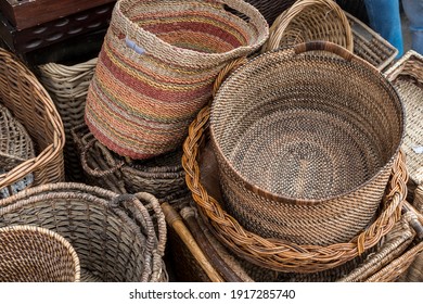 Homemade Rattan Woven Handicrafts For Display Outside A Store At Dapitan Arcade, Quezon City, Philippines.