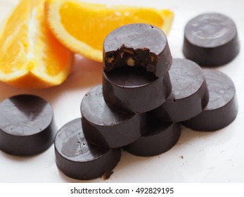 Homemade Raw Chocolate With Orange Peel.