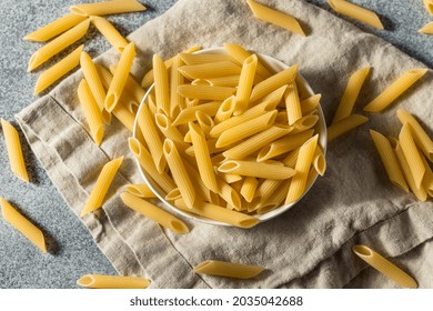 Homemade Raw Dry Penne Pasta In A Bowl