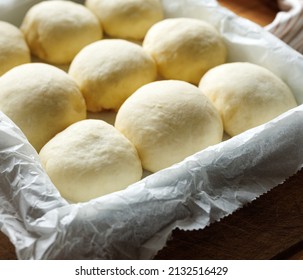 Homemade Raw Yeast Dinner Rolls Prepared For Baking, Close Up View