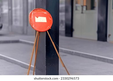 Homemade road sign No entry stands on the sidewalk - Shutterstock ID 2330296573