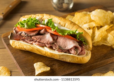 Homemade Roast Beef Deli Sandwich With Lettuce And Tomato