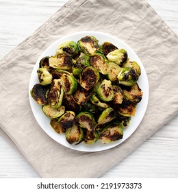 Homemade Roasted Brussel Sprouts On A Plate, Top View. Flat Lay, Overhead, From Above.