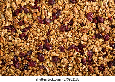 Homemade roasted granola on baking sheet breakfast food background  - Powered by Shutterstock