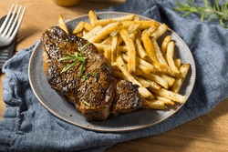 Homemade Rosemary Steak And French Fries With Salt