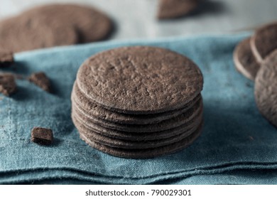 Homemade Round Chocolate Wafer Cookies In A Stack